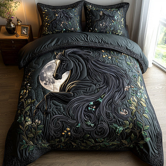 Midnight Horse 3-Piece Quilted Bedding Set NCU0DV6396