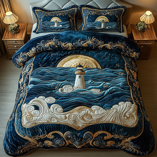 Midnight Lighthouse 3-Piece Quilted Bedding Set NCU0NT4271