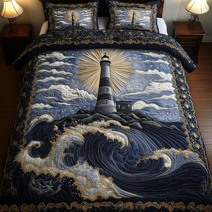 Midnight Lighthouse Glow 3-Piece Quilted Bedding Set NCU0NT3357