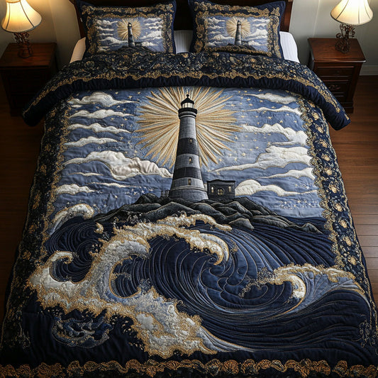 Midnight Lighthouse Glow 3-Piece Quilted Bedding Set NCU0NT3357