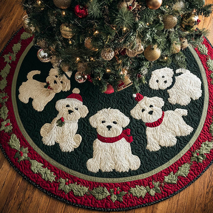 Midnight Maltese Cheer Quilted Christmas Tree Skirt NCU0HH1014