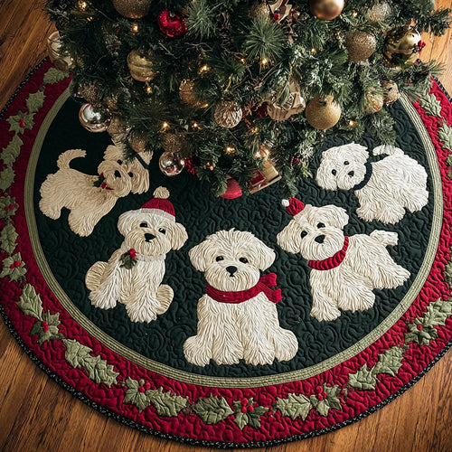 Midnight Maltese Cheer Quilted Christmas Tree Skirt NCU0HH1014