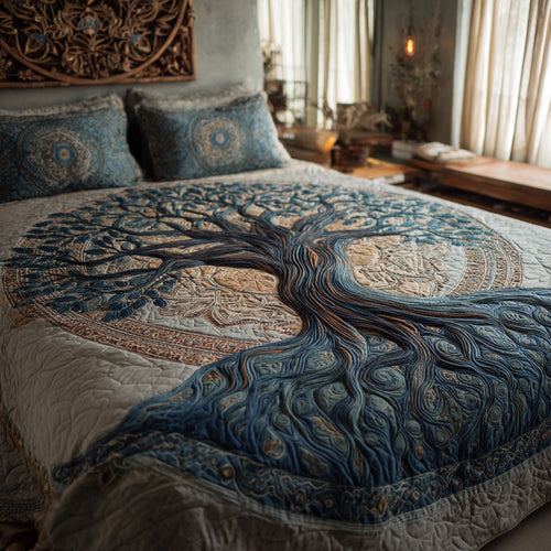 Midnight Mandala 3-Piece Quilted Bedding Set NCU0VL3064