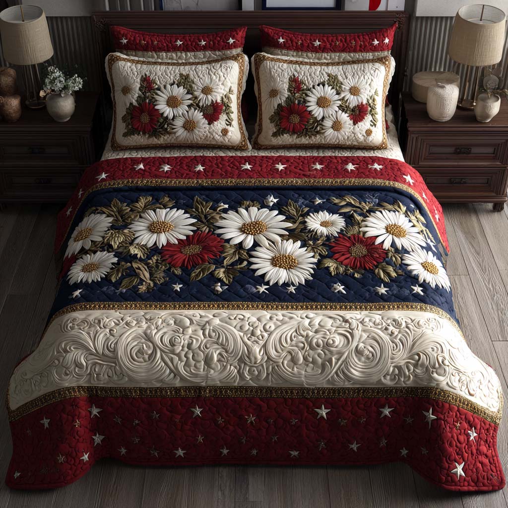 Midnight Meadow 3-Piece Quilted Bedding Set NCU0HH1880