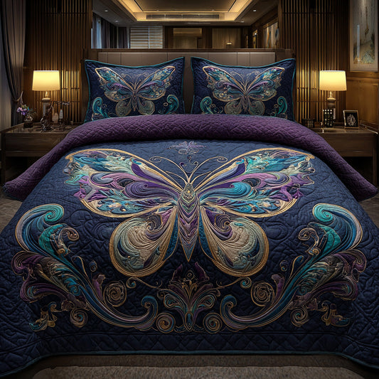 Midnight Moth 3-Piece Quilted Bedding Set NCU0VL3171