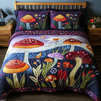 Midnight Mushroom 3-Piece Quilted Bedding Set NCU0DK8757