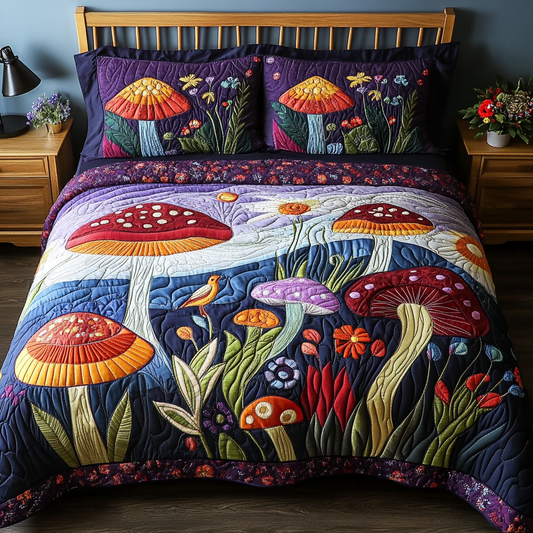 Midnight Mushroom 3-Piece Quilted Bedding Set NCU0DK8757