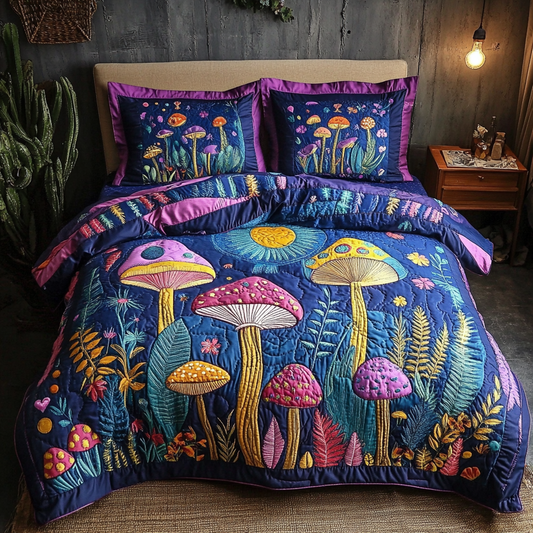 Midnight Mushrooms 3-Piece Quilted Bedding Set NCU0VL2566