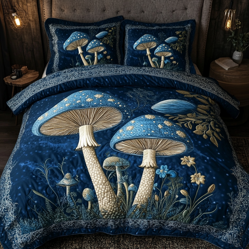 Midnight Mushrooms 3-Piece Quilted Bedding Set NCU0VL2578