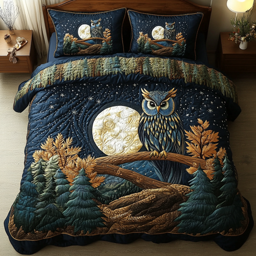 Midnight Owl 3-Piece Quilted Bedding Set NCU0DK7707