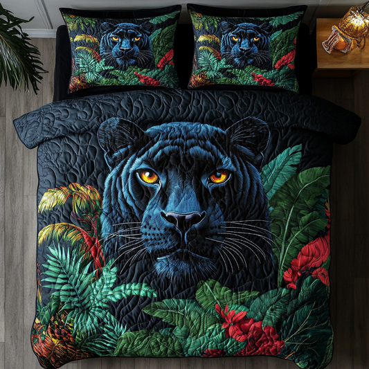 Midnight Panther Jungle 3-Piece Quilted Bedding Set NCU0VL1203