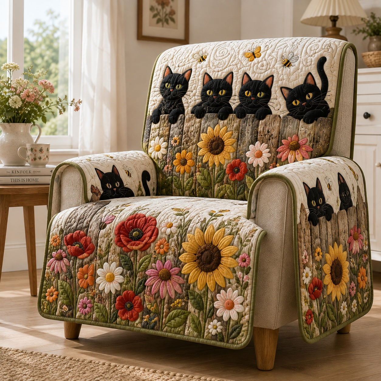 Midnight Paws Bloom Quilted Sofa Cover NCU0VL3956