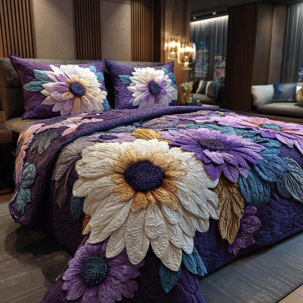 Midnight Petals 3-Piece Quilted Bedding Set NCU0VL3094