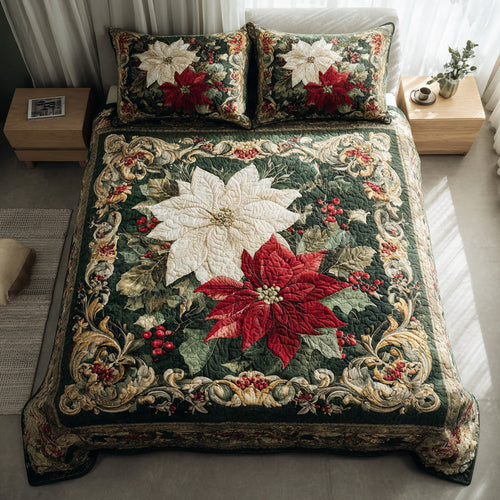 Midnight Poinsettia Dream 3-Piece Quilted Bedding Set NCU0HH338