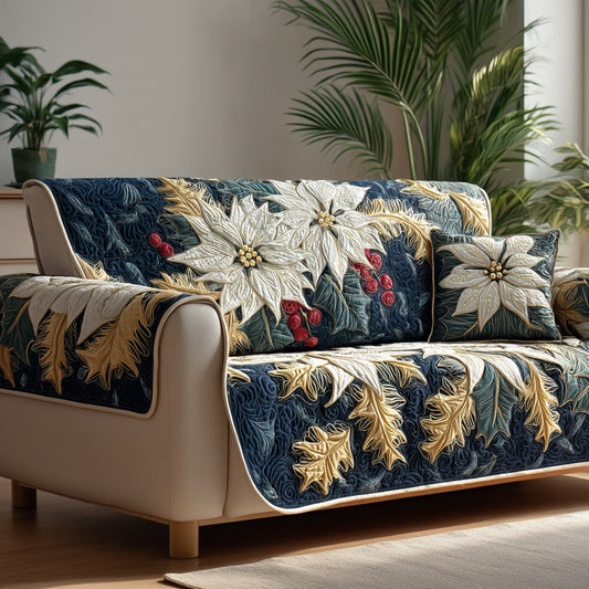 Midnight Poinsettia Quilted Sofa Cover NCU0HH448