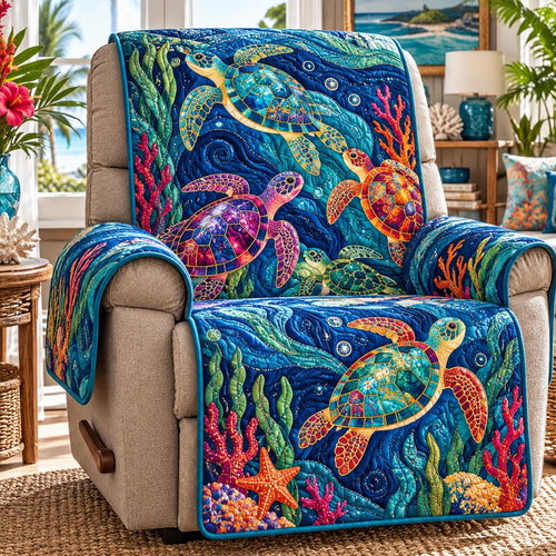Midnight Reef Turtle Quilted Sofa Cover NCU0DV10452