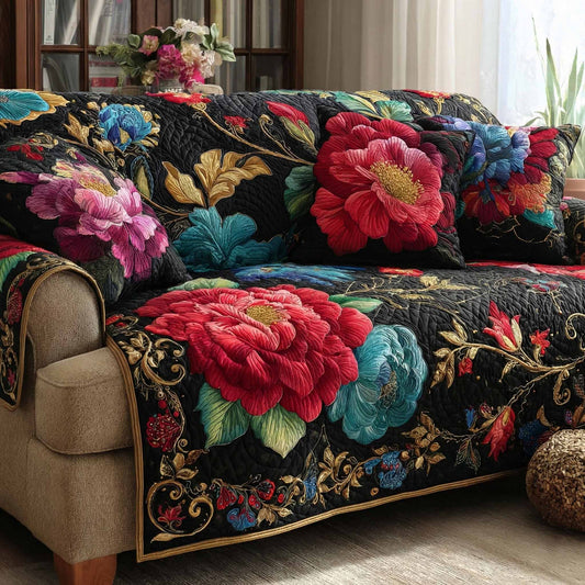 Midnight Roses Quilted Sofa Cover NCU0XD2435