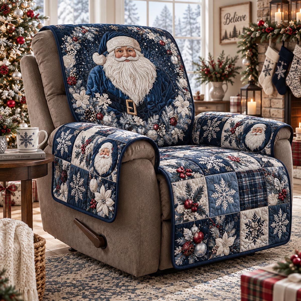 Midnight Santa Snowfall Quilted Sofa Cover NCU0DV10187