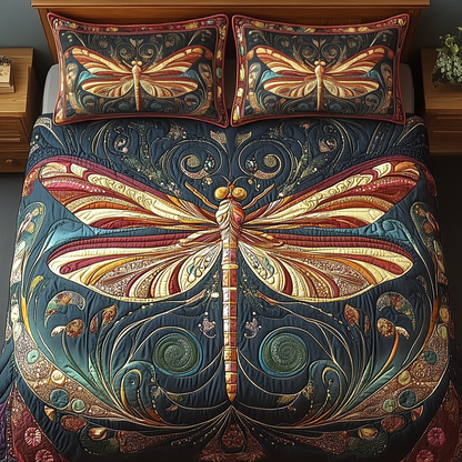 Midnight Serenity Dragonfly 3-Piece Quilted Bedding Set NCU0VL1035