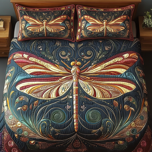 Midnight Serenity Dragonfly 3-Piece Quilted Bedding Set NCU0VL1035