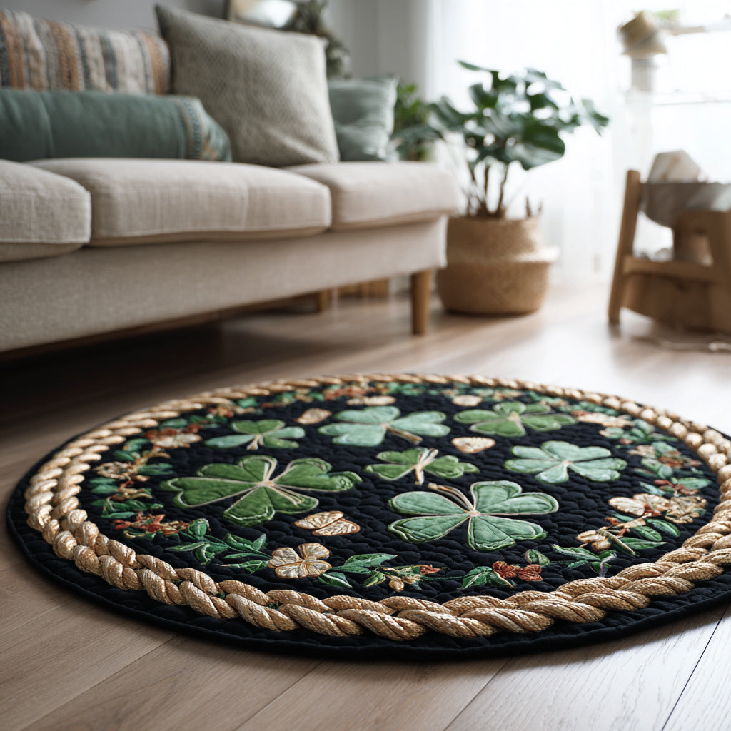 Midnight Shamrock Garden Quilted Round Mat NCU0HH1704