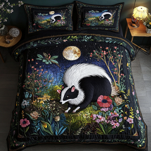 Midnight Skunk 3-Piece Quilted Bedding Set NCU0DK4338