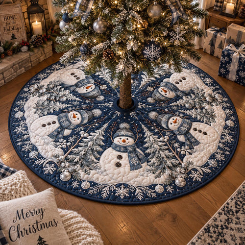 Midnight Snowman Forest Christmas Quilted Tree Skirt NCU0DV10169