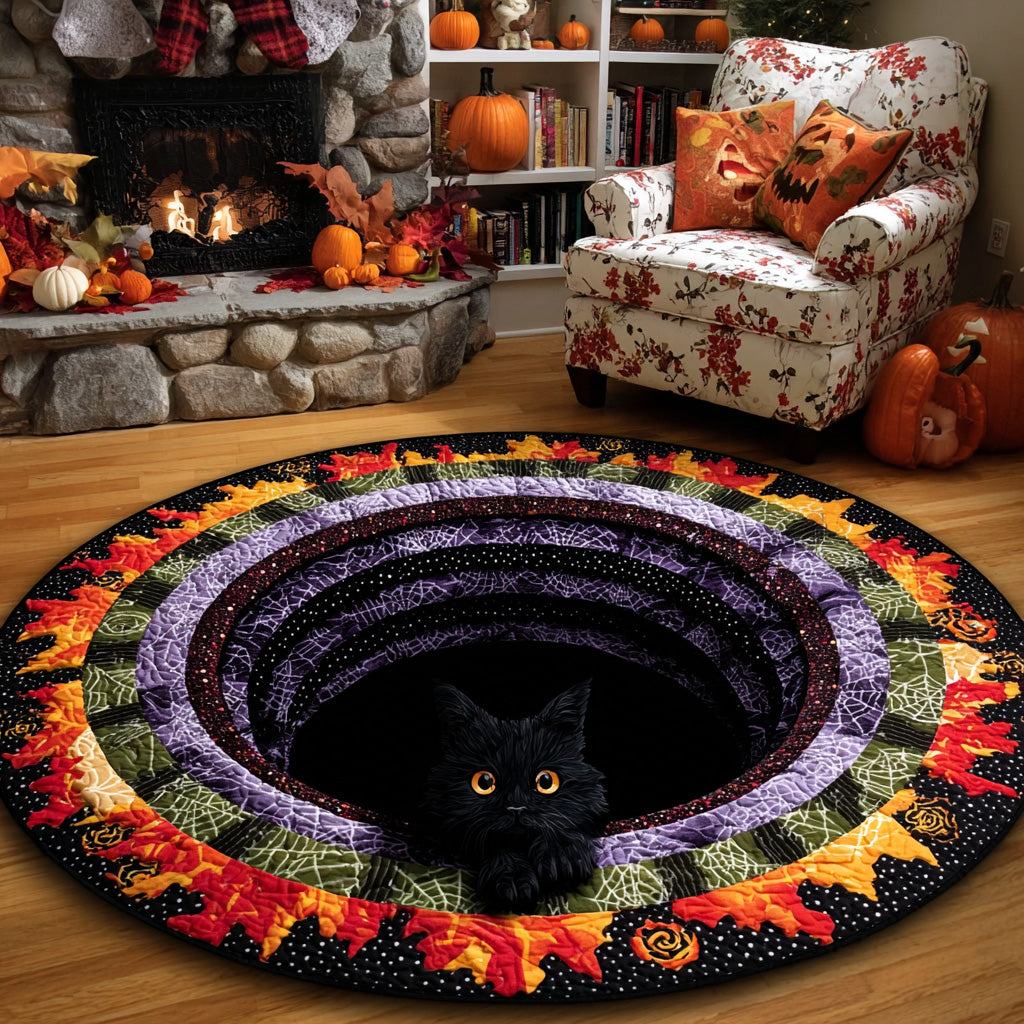 Black Cat Quilted Round Mat NCU0VT260