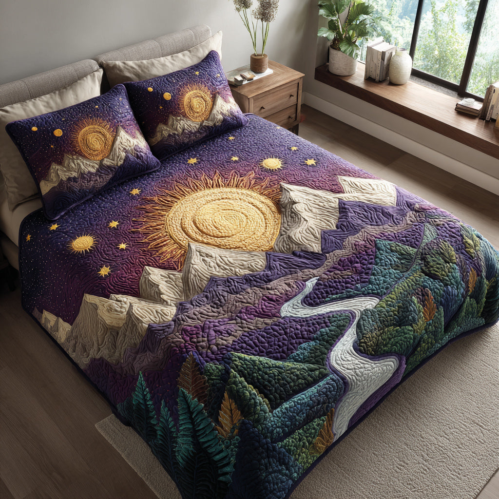 Midnight Sun Mountain 3-Piece Quilted Bedding Set NCU0HH358