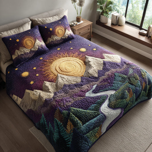 Midnight Sun Mountain 3-Piece Quilted Bedding Set NCU0HH358