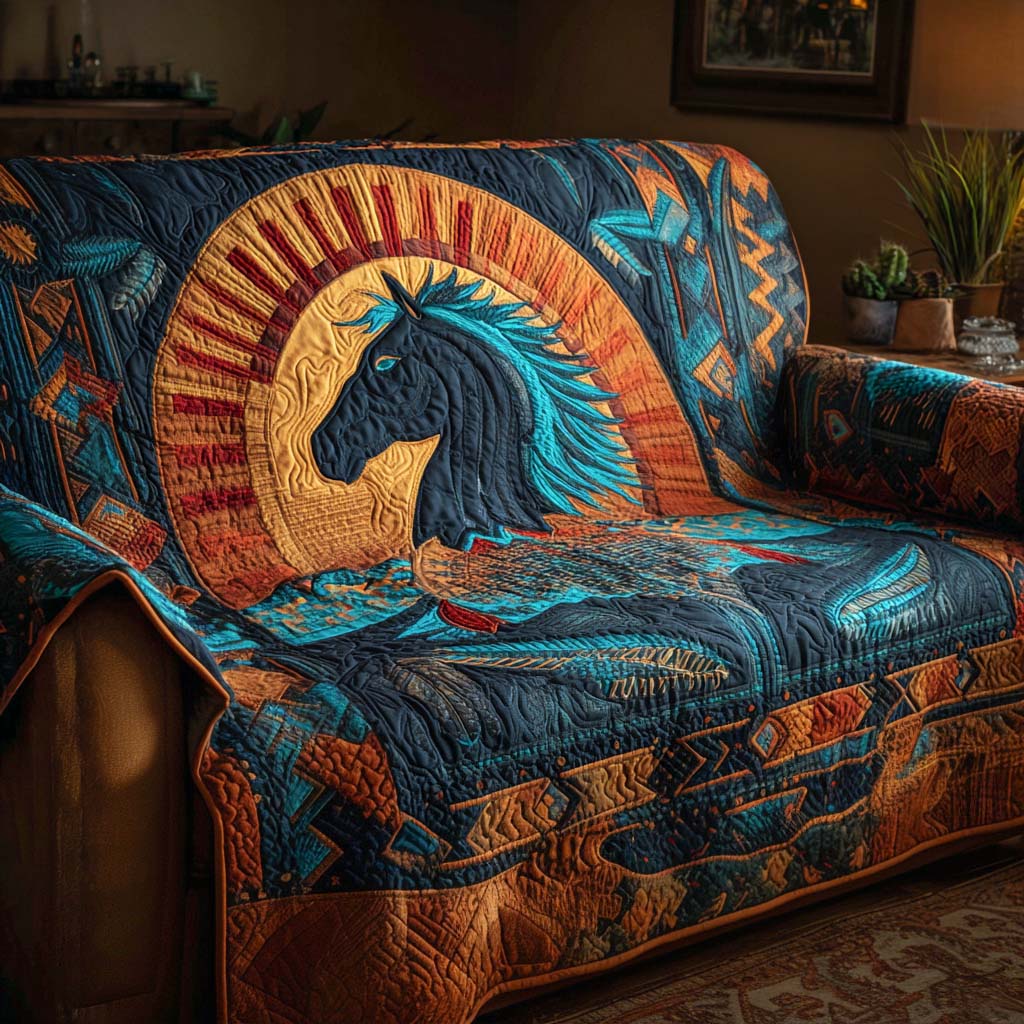 Midnight Sun Stallion Quilted Sofa Cover NCU0XD1827