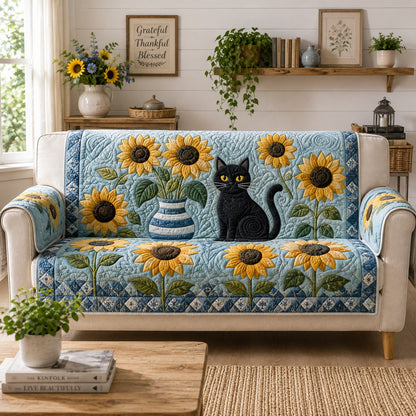 Midnight Sunflower Gaze Quilted Sofa Cover NCU0VL3921