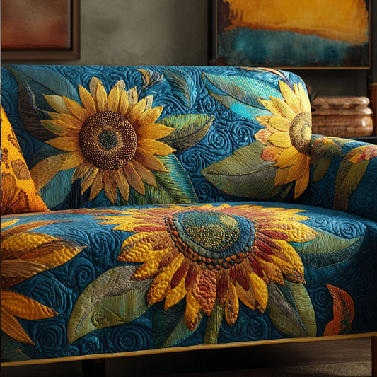 Midnight Sunflower Quilted Sofa Cover NCU0TV543