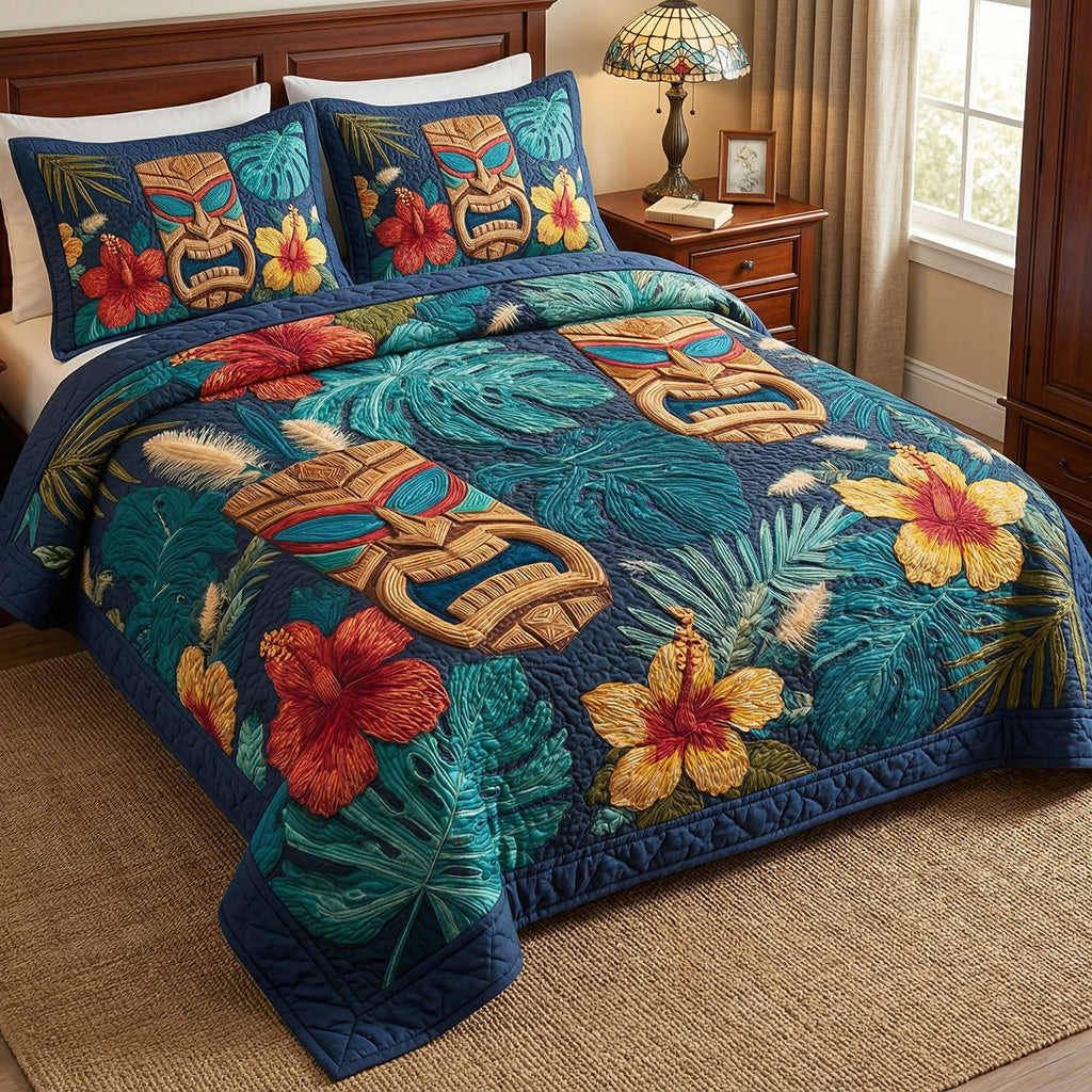Midnight Tiki 3-Piece Quilted Bedding Set NCU0NT12715