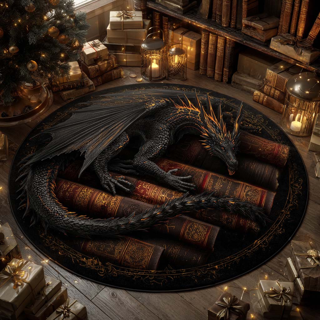 Midnight Tome Dragon Round Carpet NCU0XD2187