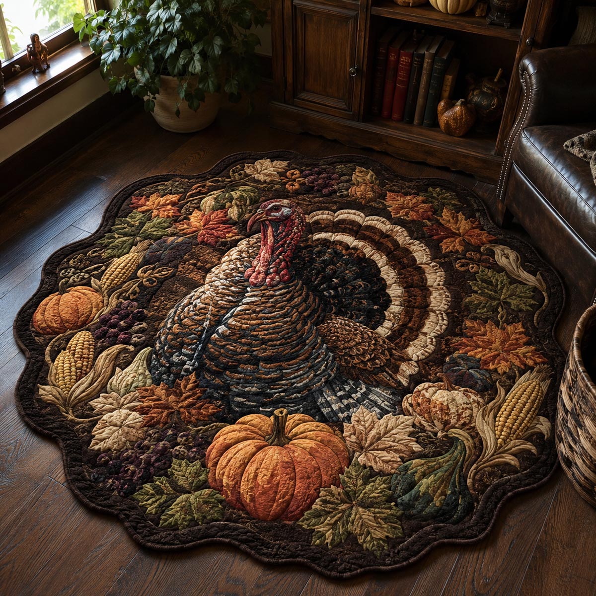 Midnight Turkey Harvest Custom Shape Area Rug NCU0DV10079