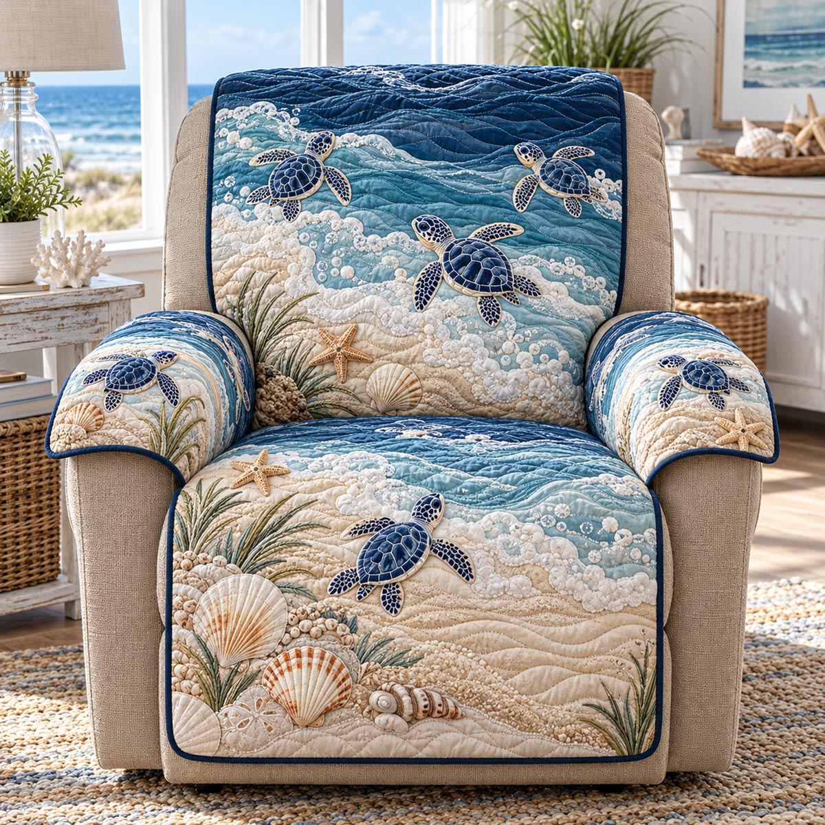 Midnight Turtle Reef Quilted Sofa Cover NCU0DV10349