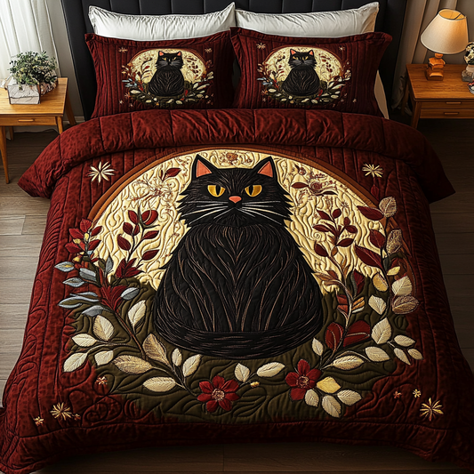 Midnight Whiskers 3-Piece Quilted Bedding Set NCU0DK2502