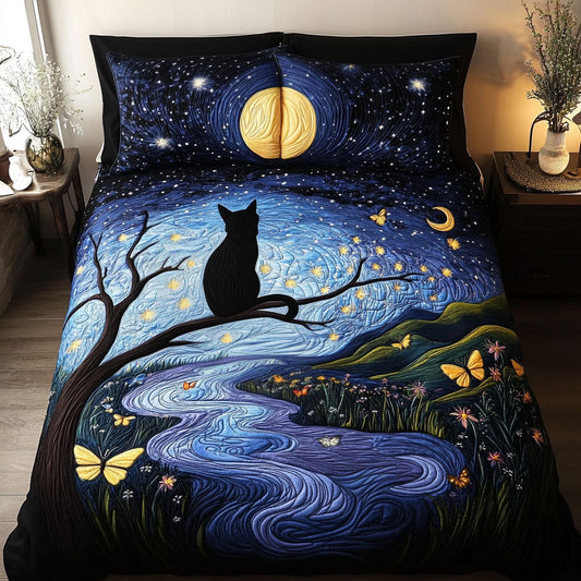 Midnight Whiskers 3-Piece Quilted Bedding Set NCU0PT7108