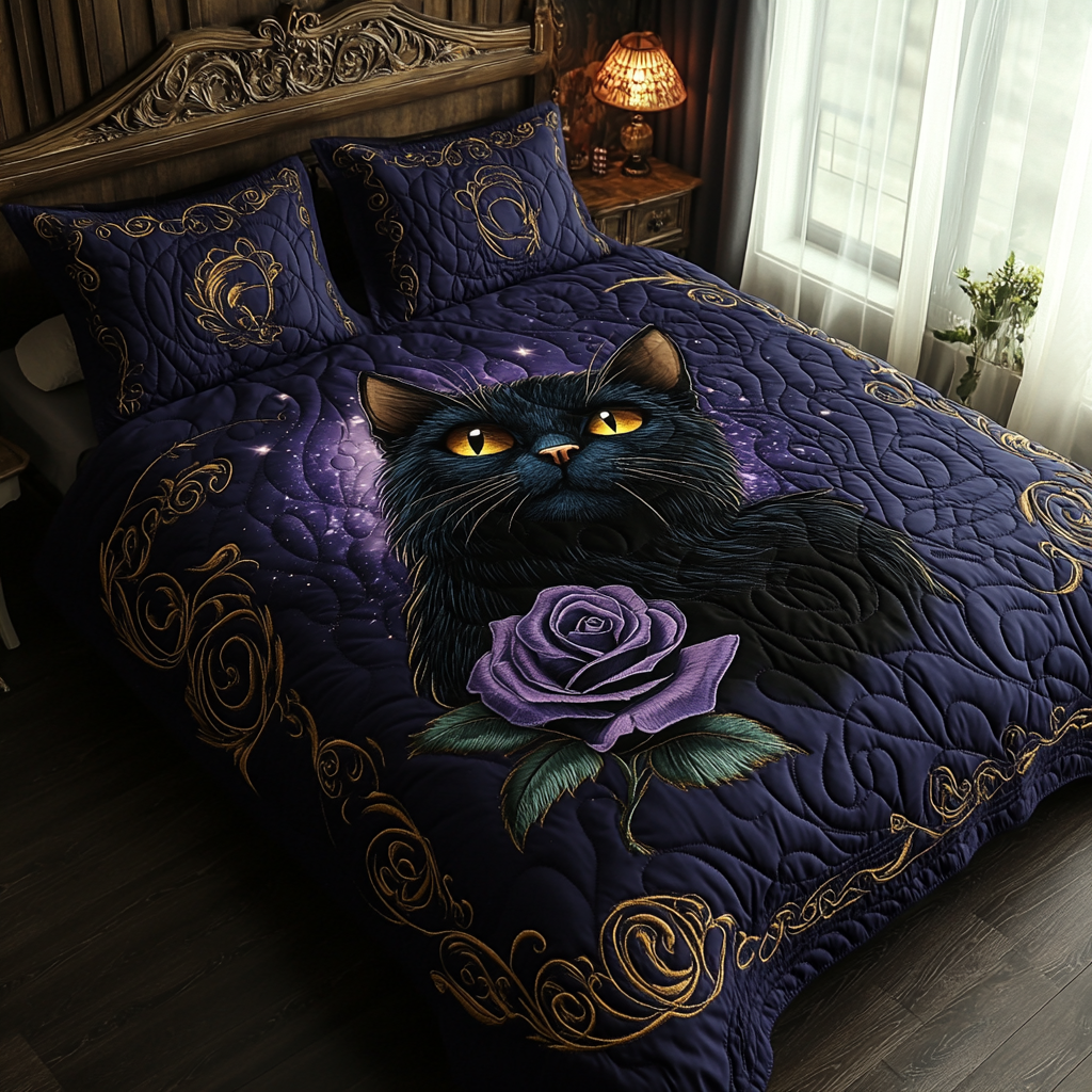 Midnight Whiskers Quilted Bedding Set NCU0DV2831