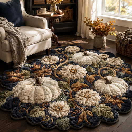 Midnight White Pumpkin Garden Custom Shape Area Rug NCU0DV10012
