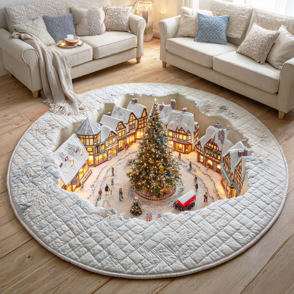 Midnight Winter Train Quilted Round Mat NCU0TD1664