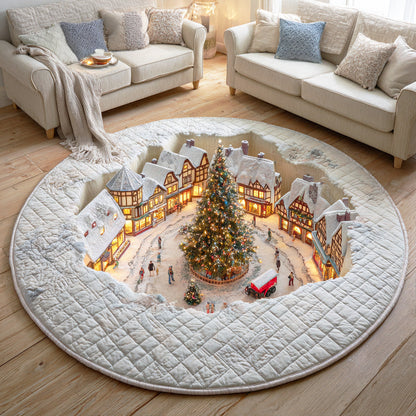 Midnight Winter Train Quilted Round Mat NCU0TD1664
