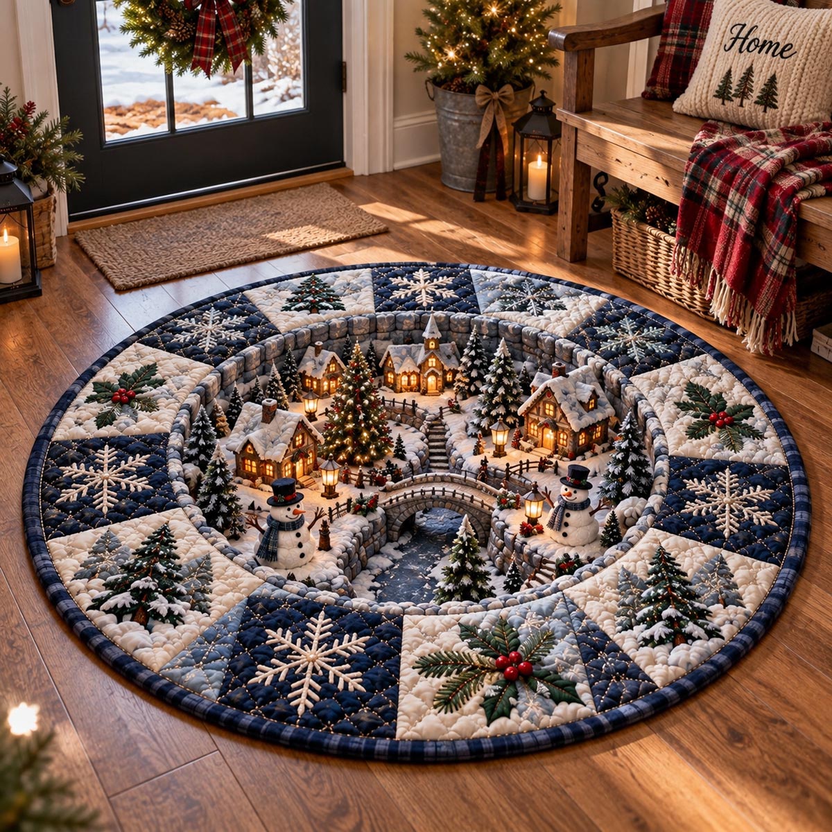 Midnight Winter Village Quilted Round Mat NCU0DV10267