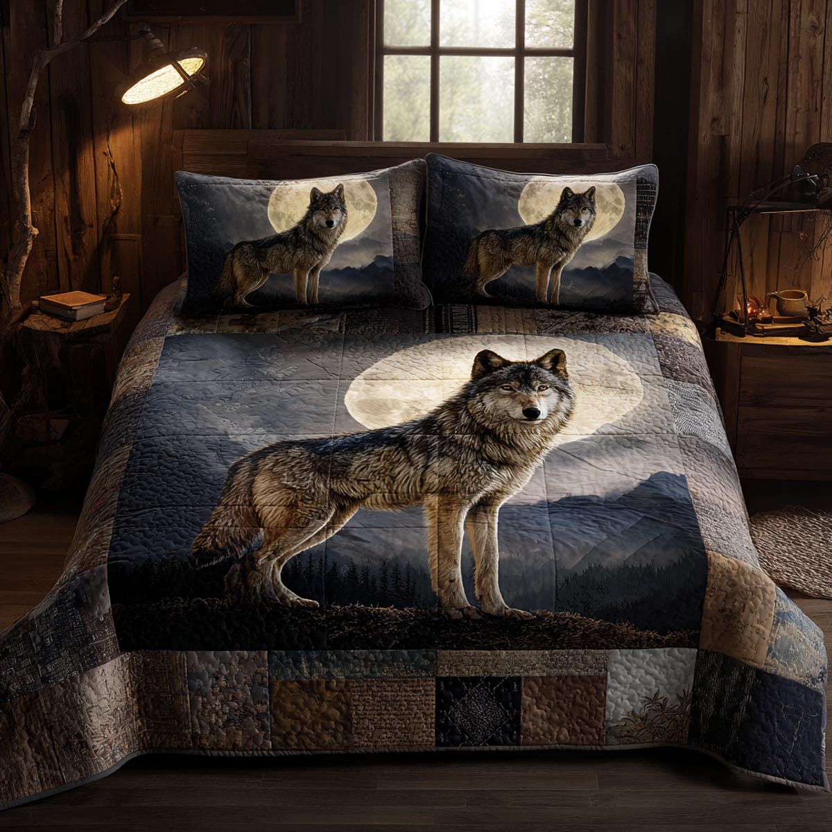 Midnight Wolf 3-Piece Quilted Bedding Set NCU0DV9548