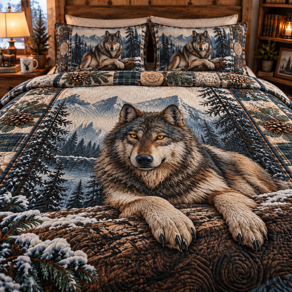 Midnight Wolf Spirit 3-Piece Quilted Bedding Set NCU0PT12203