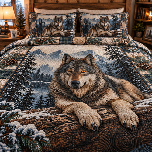 Midnight Wolf Spirit 3-Piece Quilted Bedding Set NCU0PT12203