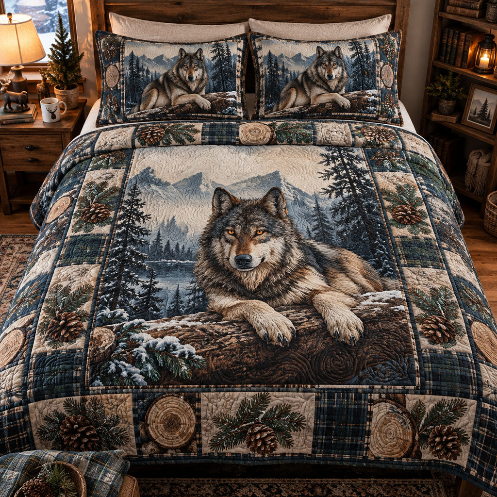 Midnight Wolf Spirit 3-Piece Quilted Bedding Set NCU0PT12203