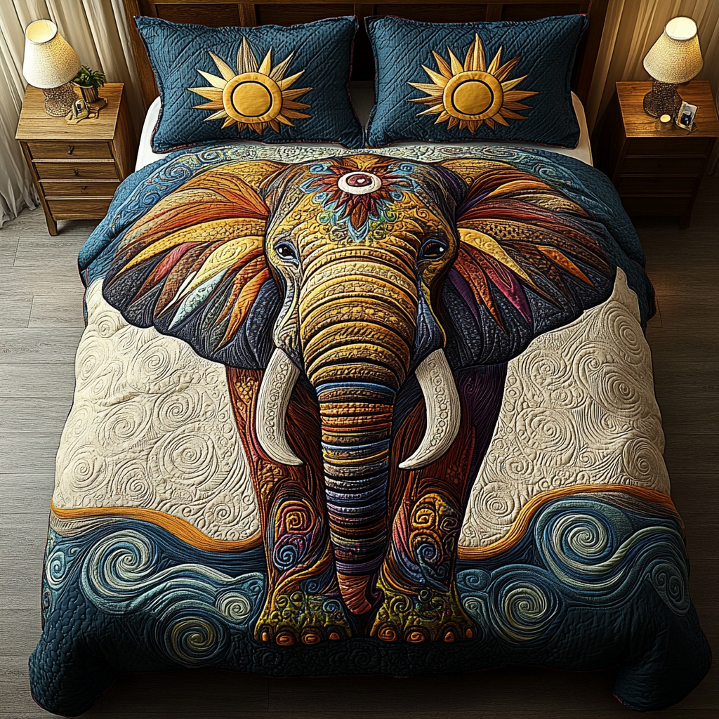 Mighty Elephant 3-Piece Quilted Bedding Set NCU0DK9578