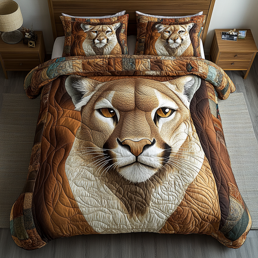 Mighty Lion Gaze 3-Piece Quilted Bedding Set NCU0DK6546